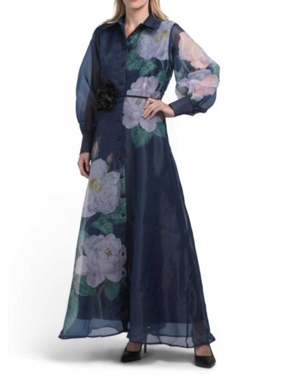 DALIA MACPHEE Long Sleeve Placed Floral Maxi Dress